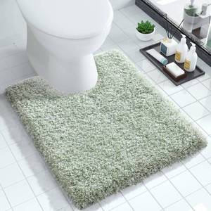 lot 12259 image: Yimobra Toilet Rugs U Shaped Washable 24x20, Ultra Soft and Water Absorbent Bath Mats, Non Slip Fluffy Shaggy Luxury Microfiber Contour Bath Rugs for Toilet, Dry Quick, Light Green and White