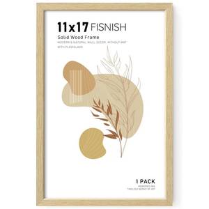 lot 12260 image: Fisnish 11x17 Picture Frame, Natural Solid Wooden Picture Frames, Display 11x17 Photos without Mat, Horizontal or Vertical Wall Mounting, Oak Wood Grain, 1 Pack