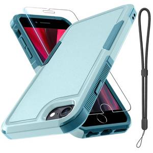 lot 12274 image: RMOCR Case for iPhone 87SE 2022 2020, with Screen Protector,Military Grade Heavy Duty Shockproof Phone Cover with Wrist Lanyard Strap for iPhone 87SE 2nd 3rd 4.7 inch,Mint Green