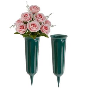 lot 12283 image: Set of 2 Green Cemetery Vases - 9.75x3in Including Stake - Green to Blend with Turf - Black Duck Brandin