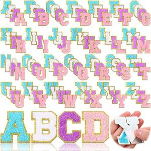 lot 12287 image: Jutom 104 Pcs Self Adhesive Chenille Letter Patches Letter Patches Chenille Stick on Embroidered Patch for Clothing Jackets Backpacks Hats(Classic,White, Pink, Purple, Blue)