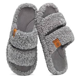 lot 12288 image: EverFoams Womens Fuzzy Open-toe Slippers Soft Comfy Memory Foam Indoor House Shoes Cool Gray,5-6 US