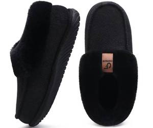 lot 12298 image: COFACE Womenfts Arch Support Memory Foam House Slippers Ladies Warm Fuzzy Faux Fur Collar Winter Moccasin Shoes with Orthotic Plantar Fasciitis Indoor Outdoor Black Size 10 (Used)