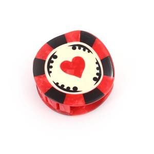 lot 12306 image: Personalized Acetate Chip Hair Claw Clip with Las Vegas Gaming Chip Design, Red and Black, 1 Piece