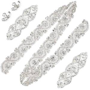 lot 12314 image: 5 Pcs Crystal Rhinestone Wedding Applique Iron on Rhinestone Sash Hair Applique for Bridal Wedding Dress Clothes Shoes