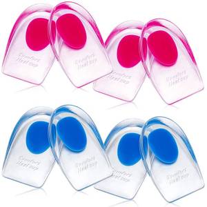 lot 12319 image: Gel Silicone Heel PadsCups,4 Pairs Heel Lifts for Achilles Tendonitis,Shoe Wedge Inserts for Plantar Fasciitis,Sore Heel, Heel Spur and Heel Pain Relief,Heel Support for Men and Women(Medium) (Missing One)