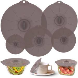 lot 12323 image: Silicone Lids for Pots and Pans - Silicone Lids for Food and Bowl Covers for Food Safe BPA Free Silicone Bowl Covers Microwave Cover(Gray) (Missing One)