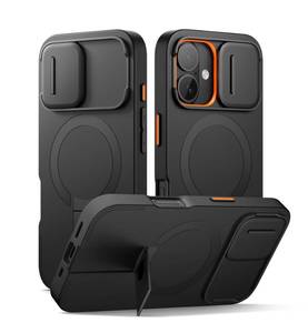 lot 12331 image: SURITCH for iPhone 16 Case with Magnetic Camera Slide Cover and Adjustable Kickstand, Compatible with MagSafe, Shockproof Bumper Case Slim Protective Cover 6.1 Inch, Black