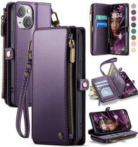 lot 12342 image: Defencase Compatible with iPhone 15 Case Wallet with RFID Blocking Card Holder for Women and Men, Fashion PU Leather Magnetic Snap Flip Zipper Strap Wallet Phone Case Fit for iPhone 15 6.1, Purplein