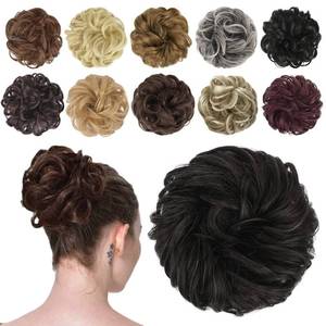 lot 12348 image: FESHFEN Messy Bun Hair Piece - Wavy Synthetic Chignon Scrunchies for Instant Volume, Elastic Bun Ponytail Hair Extensions Thick Hairpieces for Women, Black Brown 1.50 oz