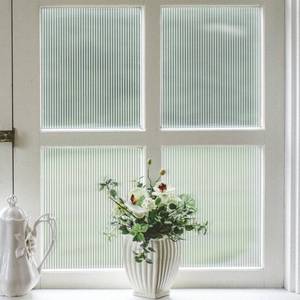 lot 12397 image: VELIMAX Reeded Glass Window Film, Window Privacy Film, Frosted Window Vinyl, 3D Decorative Decals Non Adhesive for Bathroom Living Room 17.7x78.7 inches