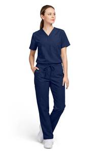lot 12417 image: allheart Scrubs for Women and Men Medical Scrub Set with V-Neck Top and Cargo Pants Nursing Uniform with 6 Pockets, XL, Navy