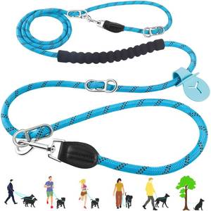 lot 12419 image: Hands Free Dog Leash, 10FT Adjustable Waist Leash for Walking, Reflective Nylon, Heavy Duty 12 Inch, Tangle Free No Pull for Large Medium Dogs Running Hiking, Blue