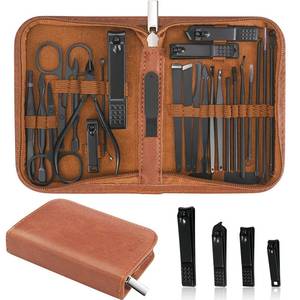 lot 12443 image: MINKINH Manicure Set Professional Nail Clipper Kit-26 Pieces Stainless Steel Manicure Kit,Nail Care Tools with Luxurious Travel Case (Brown)