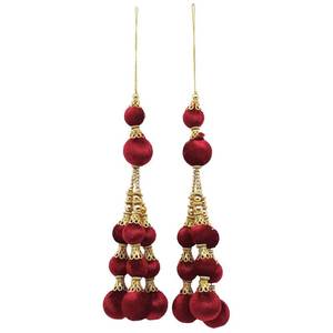 lot 12444 image: Red Keychain Beaded Latkans Blouse Tassels Decorative Crafting Sewing 1 Pair