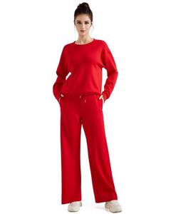 lot 12454 image: SUUKSESS Women Modal 2 piece outfits Oversized Sweatshirt Fall Lounge Set Wide Leg Pants Matching Sets (Red,L)