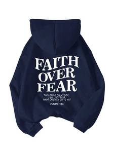 lot 12455 image: SHENHE Womenfts Graphic Hoodie Slogan Faith Over Fear Christian Hoodie Pullover Sweatshirt Dark Blue X-Large