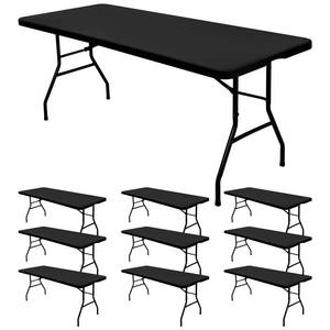 lot 17093 image: 10 Pack Stretch Fabric Table Top Cap Cover, fits 6ft Tables, Spandex Table Covers Washable Elastic Universal Rectangle Tablecloth Protector for Indoor Outdoor Party Picnic Wedding, Black, 30 W x 72in Lin