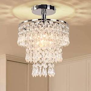 lot 17094 image: FRIXCHUR Small Crystal Chandelier Led Crystal Ceiling Lights 3 Tiers Crystal Raindrops Chandelier Pendant Lighting Fixture Decoration for Bedroom Hallway Living Room,Chrome,E26