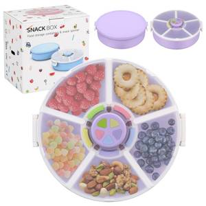 lot 17097 image: Pawtong Snack Rotator Container Reusable Snack Box with 5 Compartment Dispenser and Lid, Color Matching Opening Lid, BPA and PVC Free, for Home, School, Travel (2 Pack- Purple)