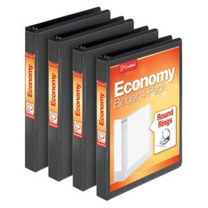 lot 17102 image: Cardinal Economy 3 Ring Binder, 1 Inch, Presentation View, Black, Holds 225 Sheets, Nonstick, PVC Free, 4 Pack of Binders (79512)