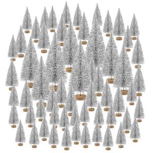 lot 17106 image: KUUQA 60 Pcs Mini Christmas Trees Bottle Brush Trees Tabletop Trees for Christmas House Decoration Diorama Models Christmas Village Accessories (Silver), Small Size Trees