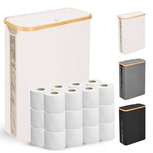 lot 17110 image: Odonata Large Toilet Paper Storage Basket with Lid, Slim Toilet Paper Organizer, Hold up to 20 Regular Rolls or 15 Mega Rolls. (Beige, 49L)