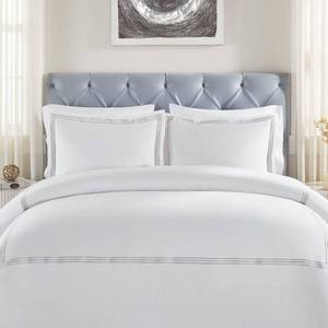 lot 17144 image: Superior Embroidered Cotton Duvet Cover Set, Soft Bedding Covers, 1 Duvet Cover with Button Closure, 2 Pillow Shams, Modern Three-Line Embroidery, KingCalifornia King Size, WhiteSilver