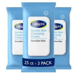 lot 18214 image: Cetaphil Face and Body Wipes, Gentle Skin Cleansing Cloths, 25 Count (Pack of 3), for Dry, Sensitive Skin, Flip Top Closure, Great for the Gym, Travel, in the Car, Hypoallergenic, Fragrance Free