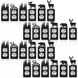 lot 18215 image: Kingdder 24 Pcs Metal Bear Light Switch Cover Moose Tree Mountain Elk Black Light Switch Plate Forest Outlet Toggle Wall Plate Cover for Home Bedroom Single Gang Socket