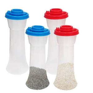 lot 18223 image: Voittozege Set of 4 Plastic Salt and Pepper Shakers with Lids Large Moisture Proof Salt Shaker Pepper Container Hourglass Covered Salt and Pepper Holder for Home Kitchen, Red and Blue