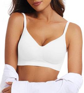 lot 18232 image: OEAK Womens Wireless Jelly Bras Comfortable Push Up Bra No Underwire Gel Bra Full Support Lift Everyday Seamless Tshirt Bras White XS