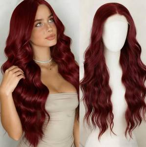 lot 18238 image: SUKRI 99j Burgundy Lace Front Wigs 13X4 Synthetic Red Burgundy Wig Long Wavy Hair with Baby Hair Pre Plucked Glueless Wigs for Women Natural Daily Use(26 Inch)