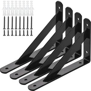 lot 18247 image: Heavy Duty Shelf Brackets, 8 in X 5 in Wall Mount L Steel Bracket for Floating Shelf, Black, 4 Pack