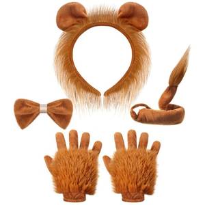 lot 18250 image: Haysandy 5 Pcs Lion Costume Set Lion Ears Headband Paw Gloves Bow Tie and Tail Halloween Cosplay Party Accessories for Kids Animal Themed Costume Dress up