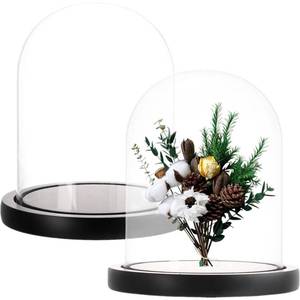 lot 18251 image: ZOOFOX Set of 2 Glass Dome Cloche with Black Wooden Base, 5.7 x 6.5in Decorative Bell Jar Display Dome for Plants, Fairy Lights, Photos, Succulents and Medalsin