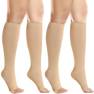 lot 18272 image: MD 2 Pairs Medical Compression Socks for Women and Men, Knee High Open Toe Stockings, Circulation Support and Comfort Hose Nude, Medium