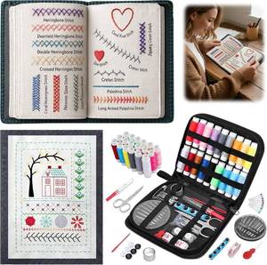 lot 18276 image: New Embroidery Stitch Book Kit for Adults and DIY Craft Lovers,Portable Embroidery Kit for Beginners Enthusiasts,Includes Guide to 106 Patterns with Tools and Tutorials and 86-Piece Sewing Tool Kit(1 Set)