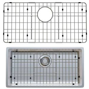 lot 19439 image: Large Sink Protector for Kitchen, Metal Sink Bottom Grid 28.9 X 14.3in, Stainless Steel Kitchen Sink Grate with Rear Drain Hole, Kitchen Sink Rack with Strainer for Single Bowlin