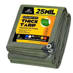 lot 19440 image: Tarpware 10ftx12ft 25Mil Ultra-Heavy Duty Waterproof Organic Silicone Coating Green Canvas Tarps with GrommetsandReinforced Edges, UV Resistant Durable Canvas Tarpaulin, Cover for PoolBoatTent,Full Size