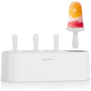 lot 19448 image: Popsicle Mold Set 4 Pieces Homemade Silicone Popsicle Maker Easy Release Ice Cream Molds Reusable DIY Pop Molds (White, IcyClassic Pops)
