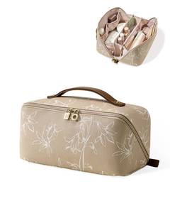 lot 19465 image: EACHY Travel Makeup Bag,Large Capacity Cosmetic Bags for Women,Waterproof Portable Pouch Open Flat Toiletry Bag Pattern Makeup Bag (F-Brown-Large)