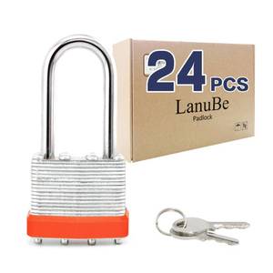 lot 19474 image: LanuBe Lock Laminated keyed Padlock (1-916, 40mm), keyed Alike Locks, Long Shackle,Marked Orange Plastic Hoop, Pack of 24in