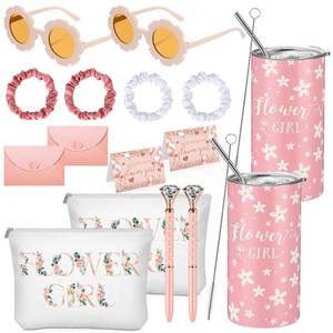 lot 19481 image: Sieral 16 Pcs Flower Girl Proposal Gifts Tumblers with Card Envelope Canvas Makeup Bag Sunglasses Hair Scrunchies Diamond Pen for Wedding Bridal Shower(Daisy,Light Pink)