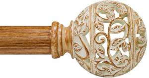 lot 19487 image: Boho Wood Curtain Rods For Windows 48 to 84 Inches, 1 Inch Heavy-Duty Adjustable Decorative Curtain Rods With Branches Leaves Hollow Finials for Bedrooms and Living Rooms In Farmhouses.