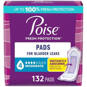 lot 19489 image: Poise Incontinence and Postpartum Pads for Bladder Leaks, 4 Drop Moderate Absorbency, Regular Length, 132 Count, Packaging May Vary