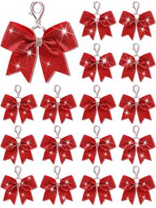 lot 19505 image: Tondiamo Cheer Bow Keychain Cheer Keychain with Rhinestones Cheerleader Keyrings for Teen Cheerleading Sports Accessory(Glitter Red,16 Pcs)