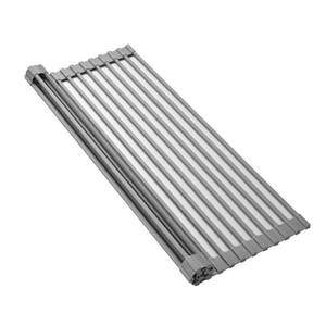 lot 19511 image: Silicone-Coated Stainless Steel Over The Sink Multipurpose Roll-Up Dish Drying Rack, 17.2X12.2in, Heat Resistant Non Slip Dish Draining Rack BPA Free Dishwasher Safe (S, Gray)in