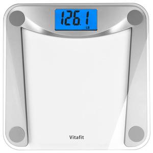 lot 19518 image: Vitafit Digital Bathroom Weight Scale for Body Weight, High Accuracy Assured by Weighing Professional Since 2001,Extra Large Blue Backlit LCD and Step-On, 400lb182kg, Clear Glass