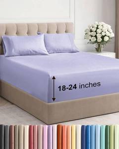 lot 19520 image: Extra Deep Pocket Queen Sheet Set - 4 Piece Breathable and Cooling Bed Sheets - Hotel Luxury Sheet Set - Soft, Wrinkle Free and Comfy - Easily Fits Extra Deep Mattresses - Deep Pocket Lavender Sheets